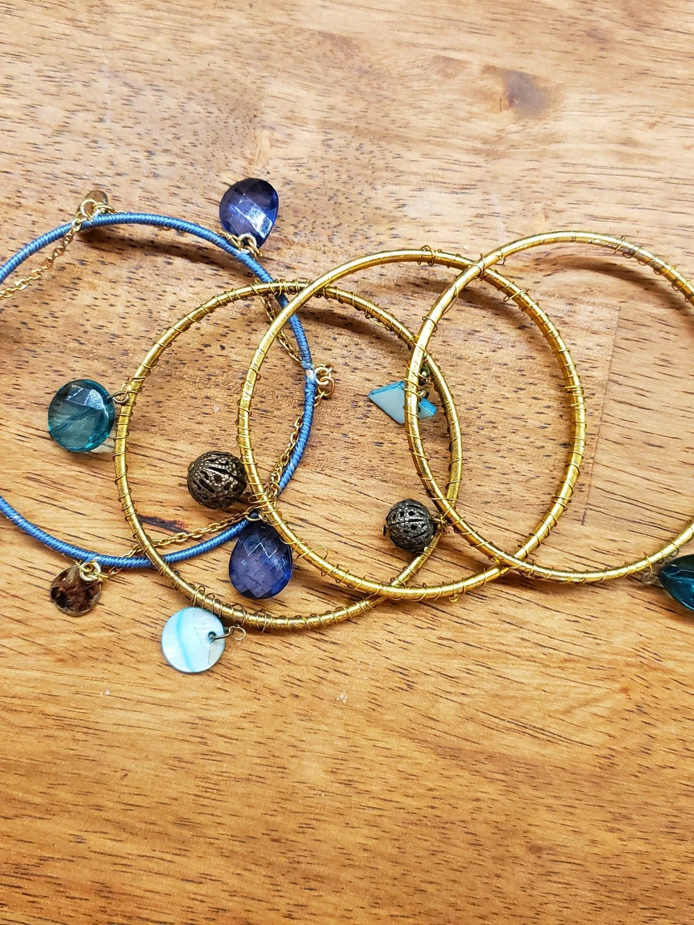 Gold and Teal Beaded Stackable Women's Bracelet Set